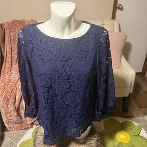 Laundry By Shelli Segal Navy Floral Lace Blouse